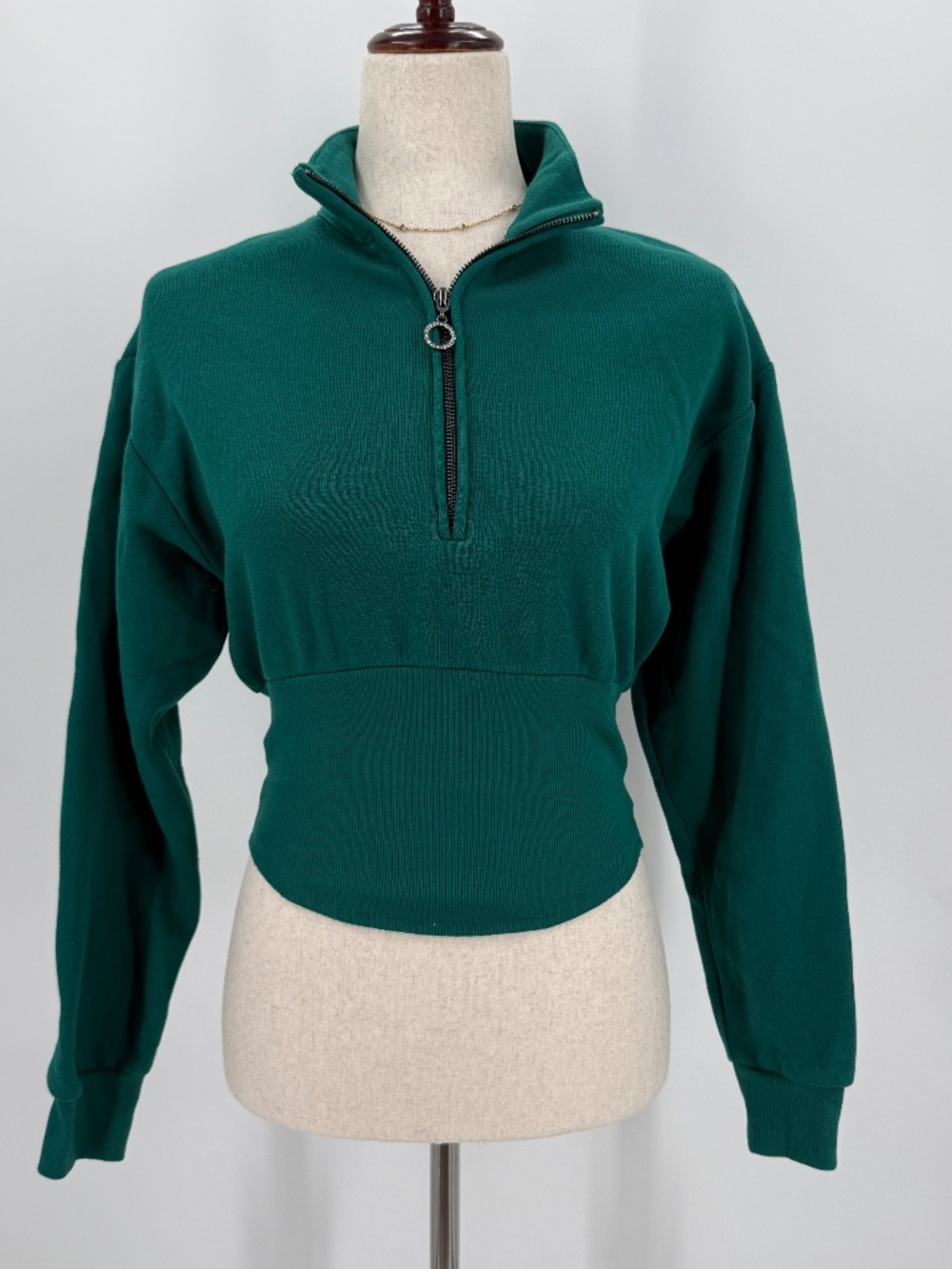Victoria's Secret Green 1/4 Zip Cropped Corset Sweatshirt Rhine-Stone Women S